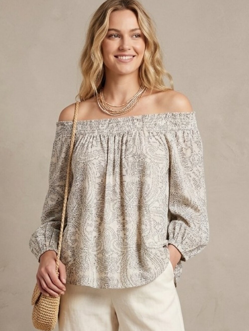 Soft Spense Floral & Vine Boho Off the Shoulder Blouse Large 100% Viscose